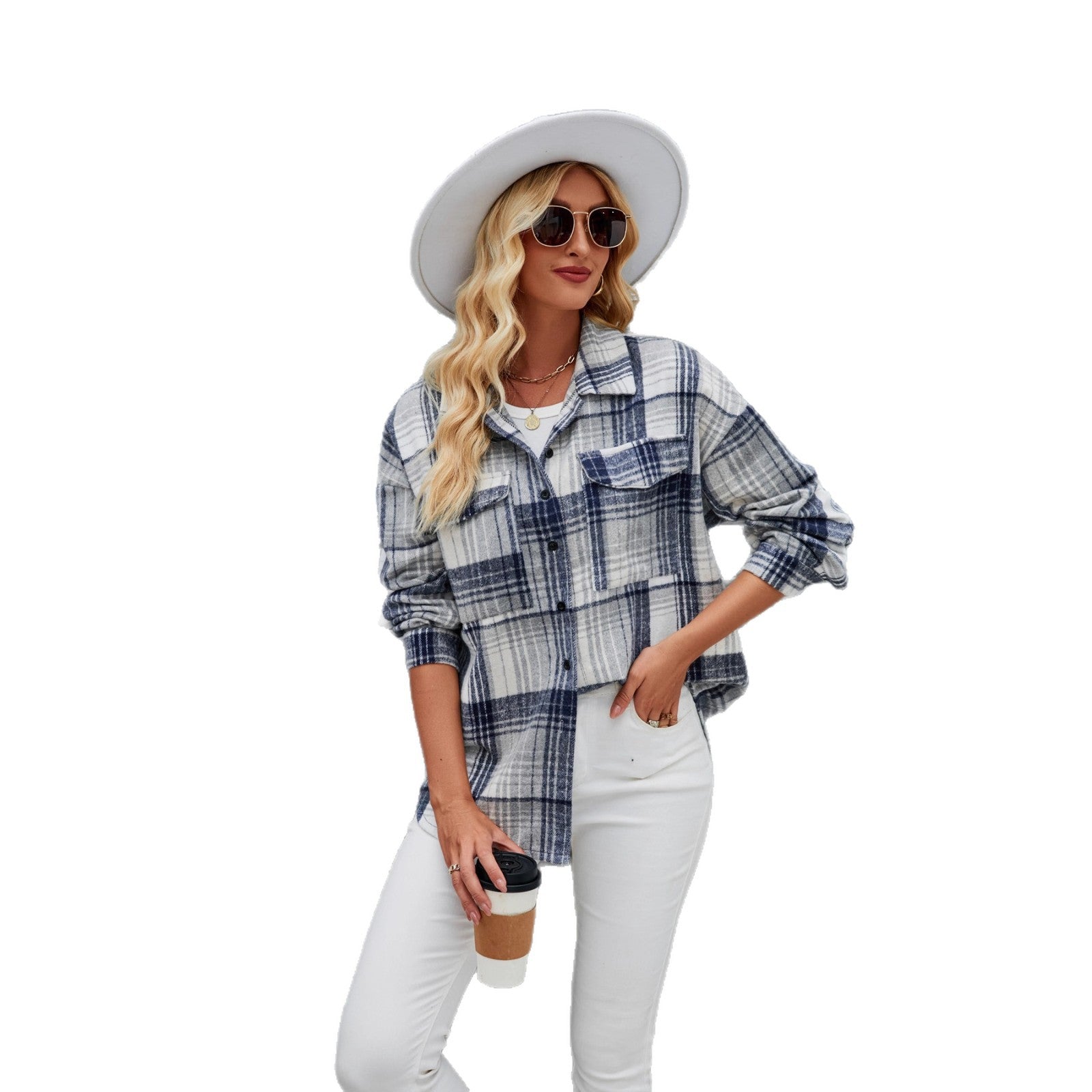 Women's Casual Shirt With A Turn-down Collar And Buttoned Placket