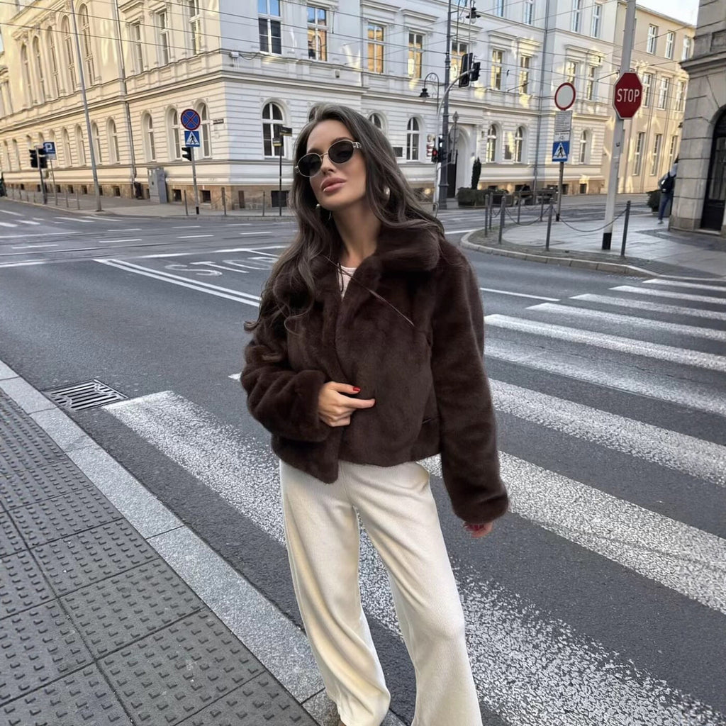 Artificial Fur Effect Lapel Loose Fashionable Jacket