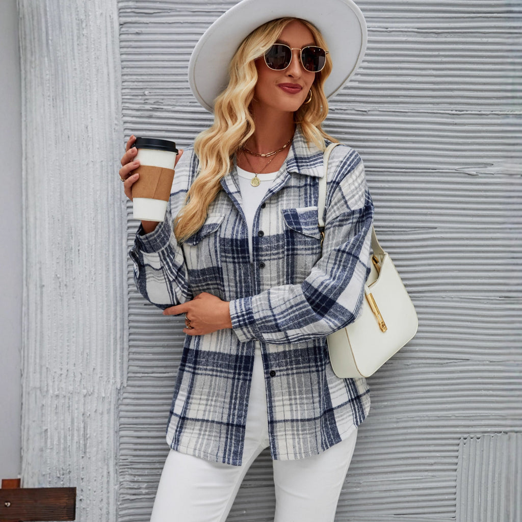 Women's Casual Shirt With A Turn-down Collar And Buttoned Placket