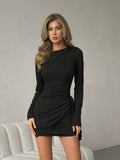 Long Sleeve Wrap Dress With Ribbons Slimming