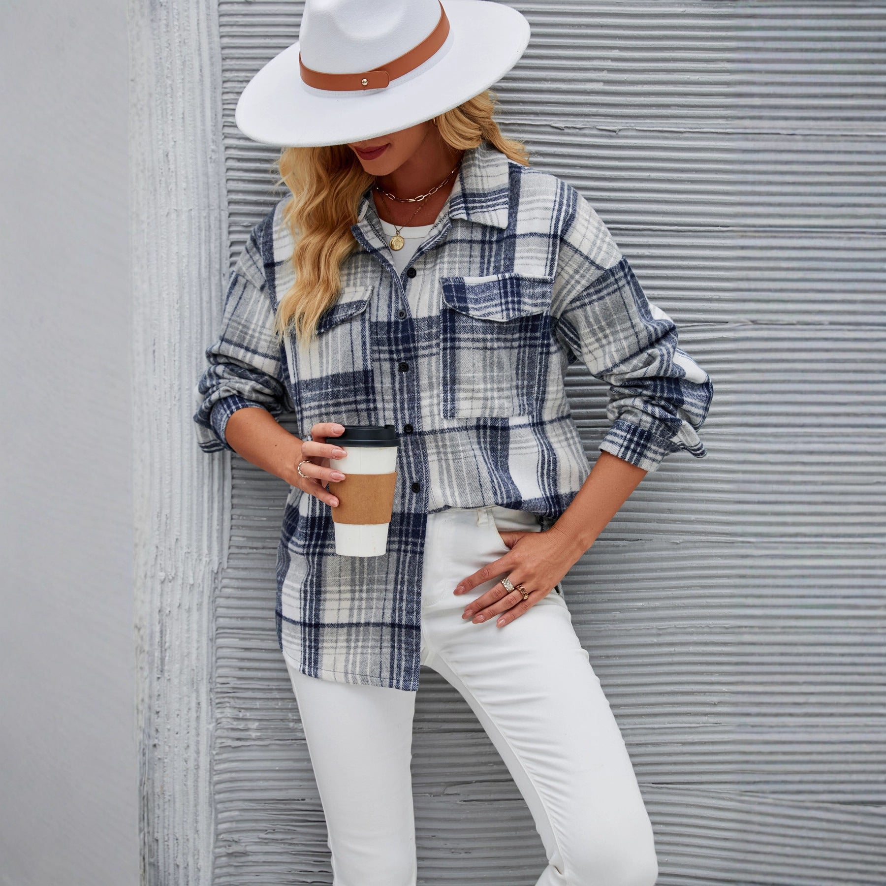 Women's Casual Shirt With A Turn-down Collar And Buttoned Placket