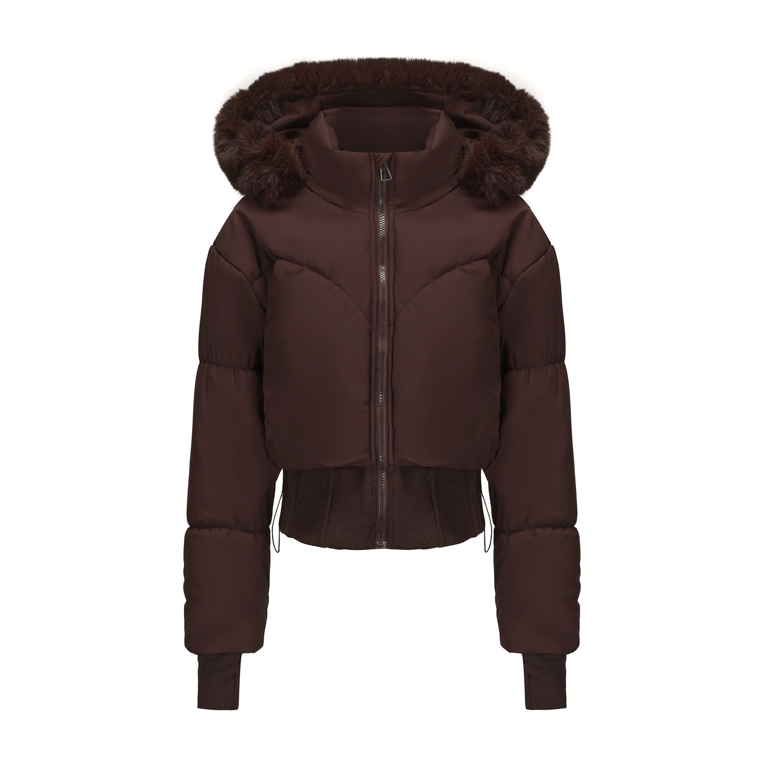 Waist-tight Big Fur Collar Hooded Short Cotton Jacket