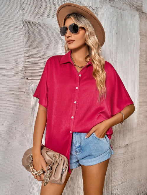 Fashionable Lapel Loose-fit Solid-color Shirt