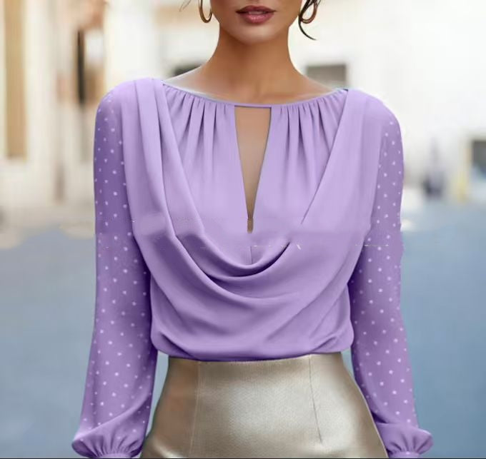 Stylish Polka-Dot V-Neck Casual Womens Top