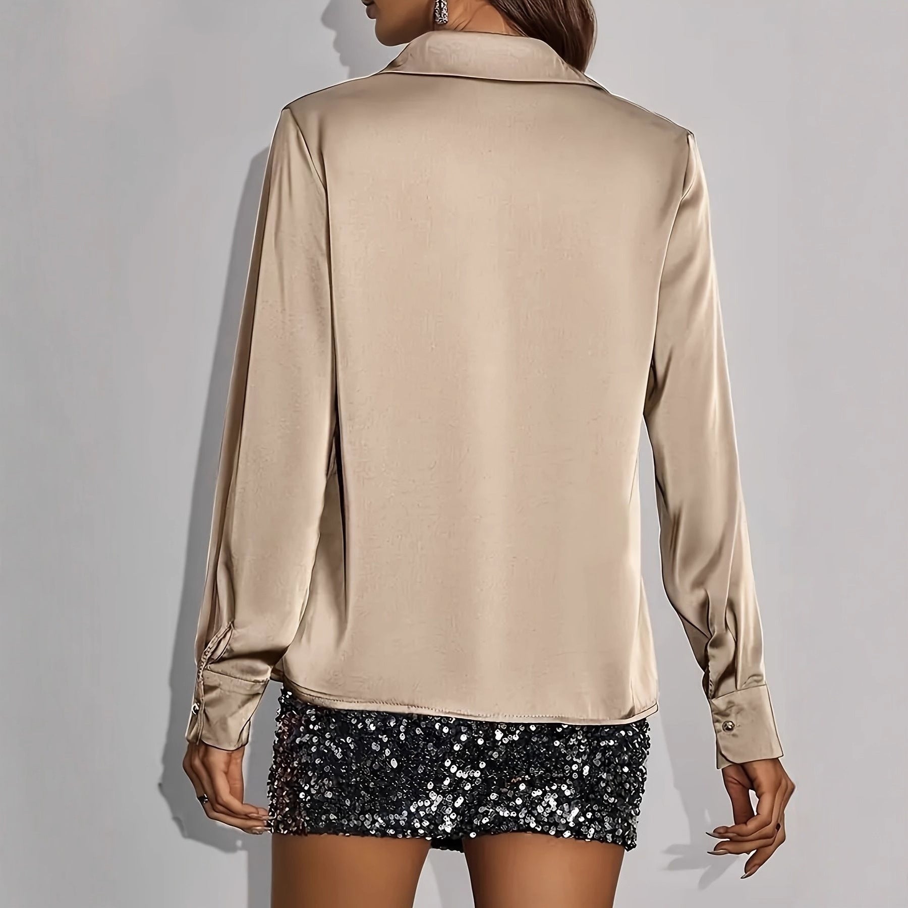 High-end Glossy Silk Blouse For Women Long Sleeves