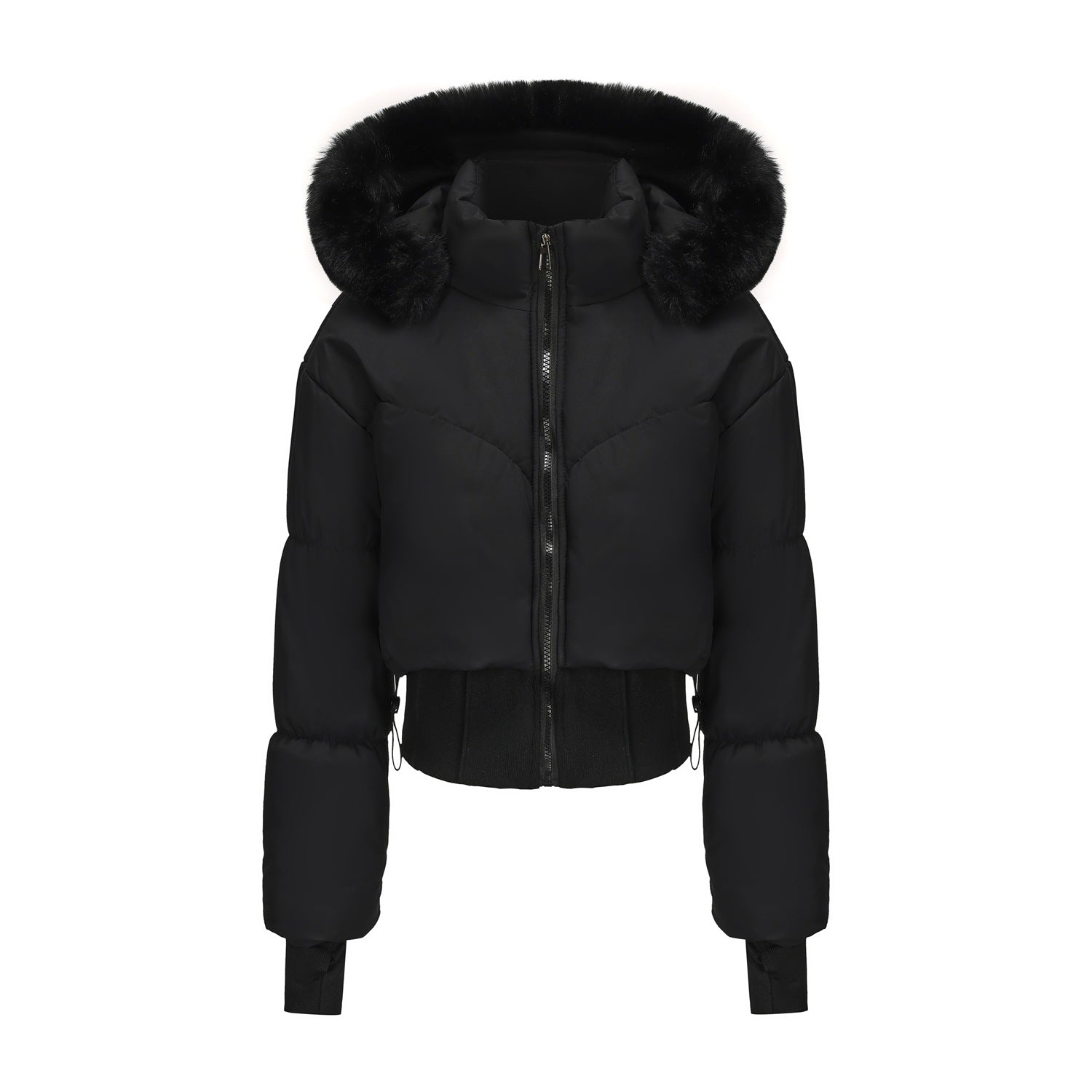 Waist-tight Big Fur Collar Hooded Short Cotton Jacket