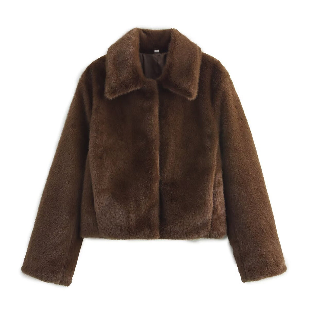 Artificial Fur Effect Lapel Loose Fashionable Jacket