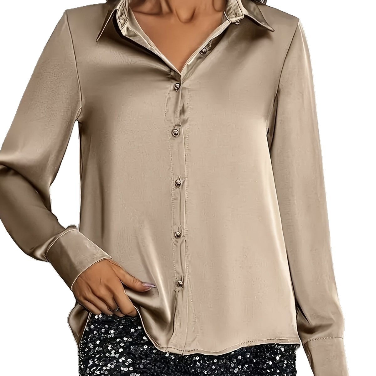 High-end Glossy Silk Blouse For Women Long Sleeves