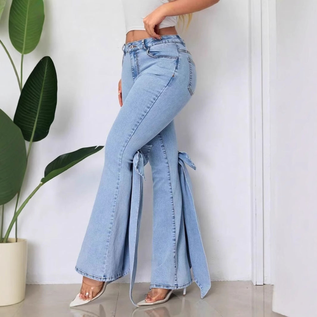 Womens High Waisted Stretchy Denim Flared Jeans