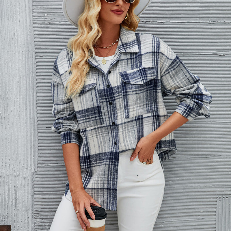 Women's Casual Shirt With A Turn-down Collar And Buttoned Placket