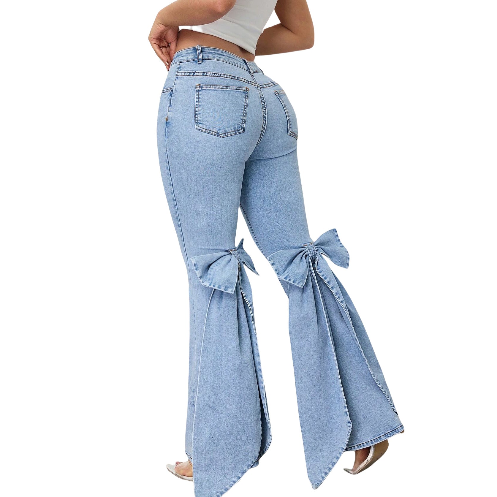 Womens High Waisted Stretchy Denim Flared Jeans