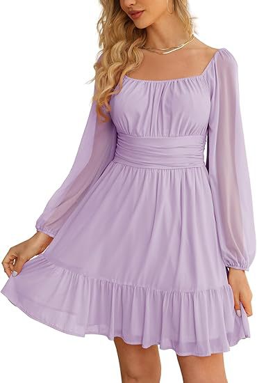 Womens Mesh Long-Sleeve Square-Neck Dress