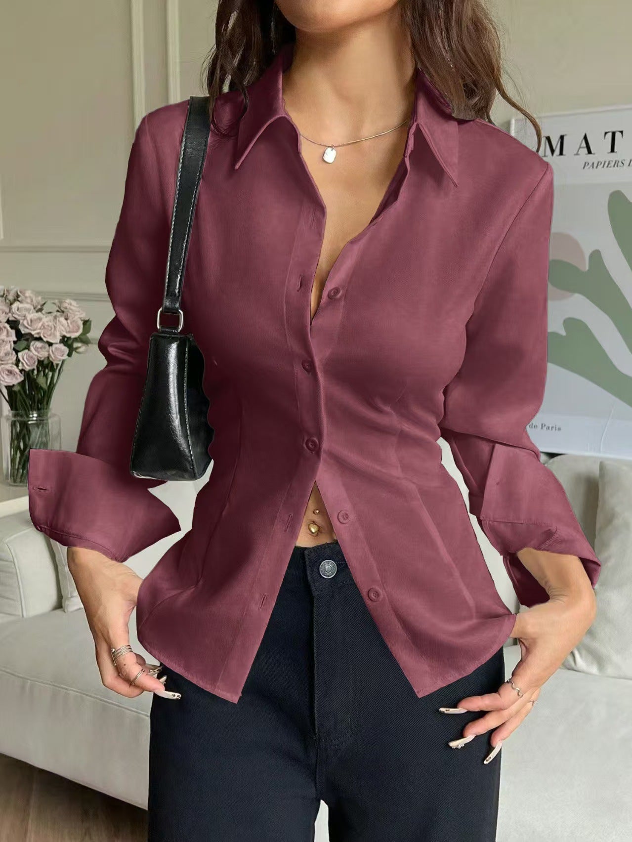 New Slim-fit Waist-cinching Asymmetrical Blouse