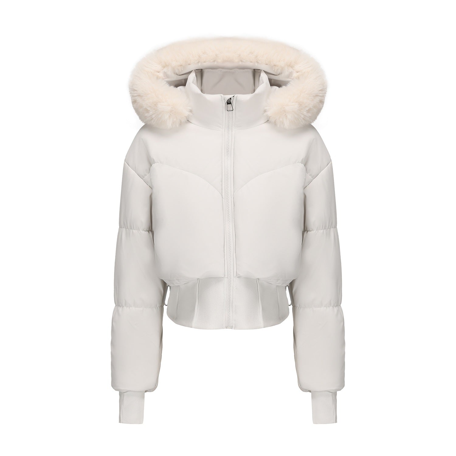 Waist-tight Big Fur Collar Hooded Short Cotton Jacket