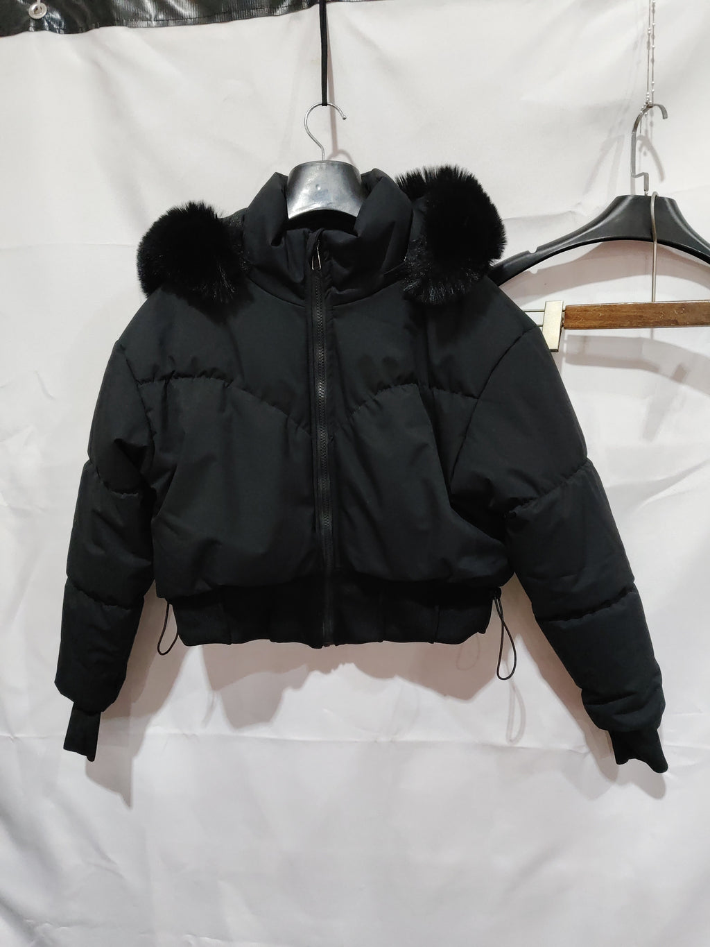 Waist-tight Big Fur Collar Hooded Short Cotton Jacket