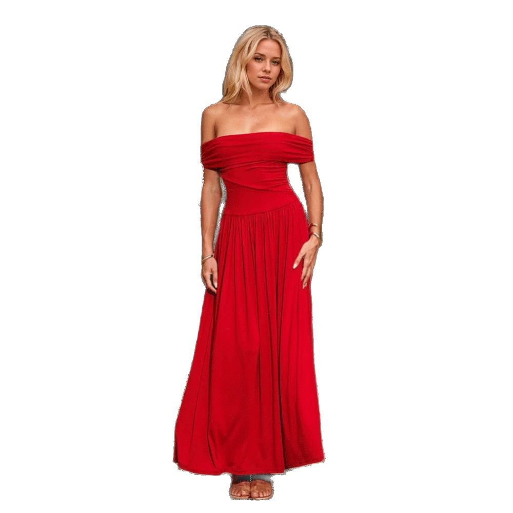 Deep-red Off-the-shoulder Evening Gown