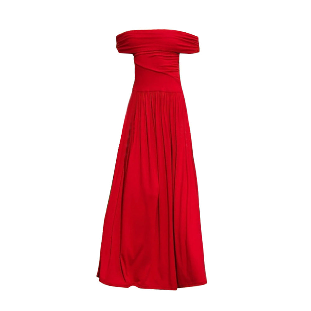 Deep-red Off-the-shoulder Evening Gown