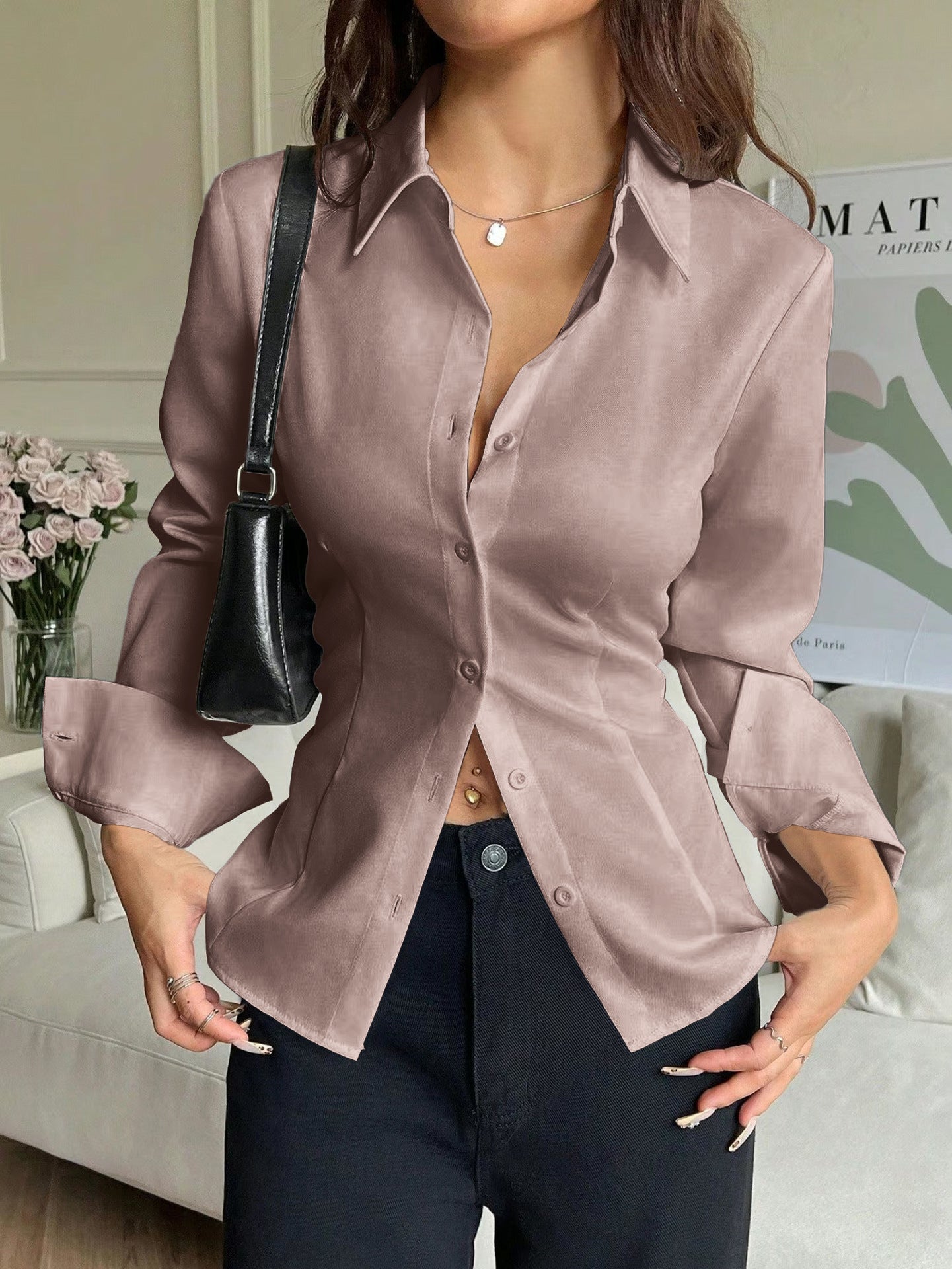 New Slim-fit Waist-cinching Asymmetrical Blouse