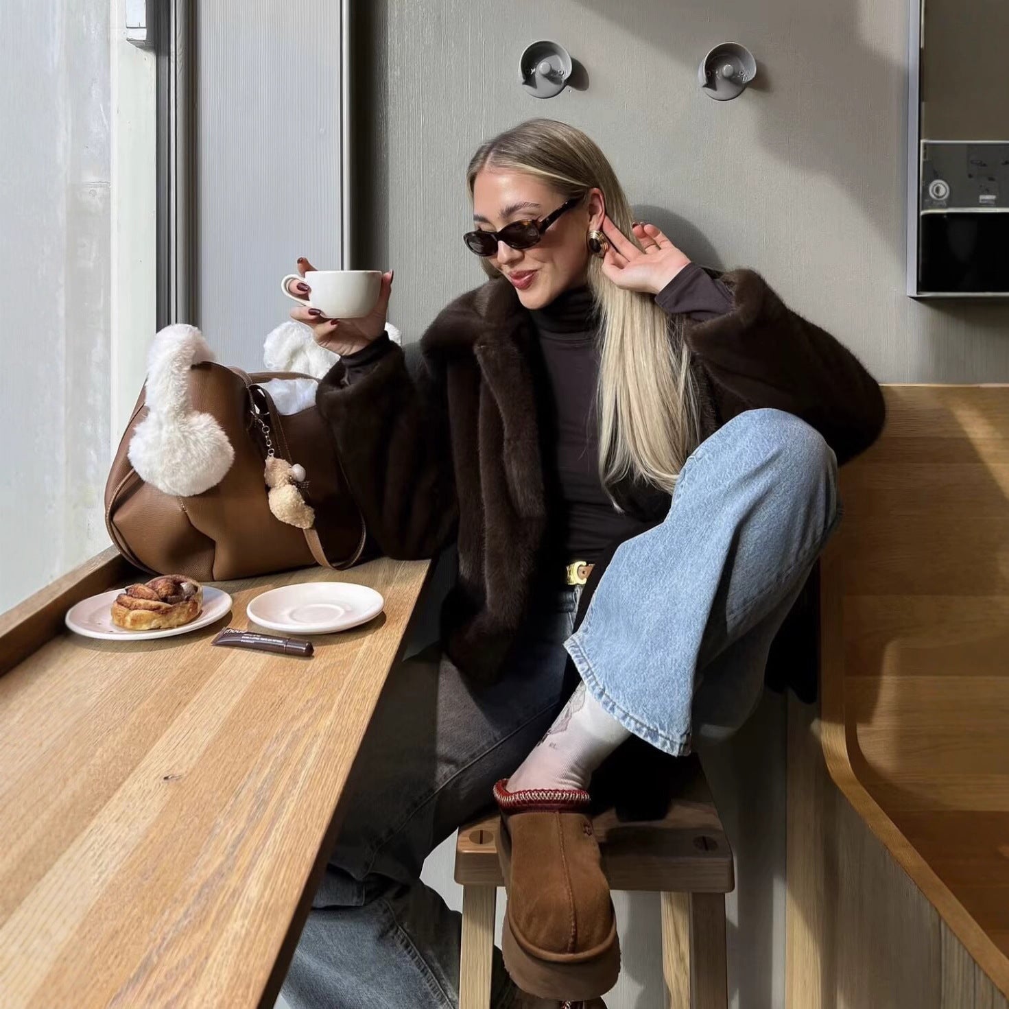 Artificial Fur Effect Lapel Loose Fashionable Jacket